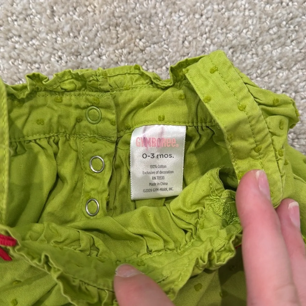 Gymboree Cherry Lime Green Skirted Baby Bubble 0-3mo